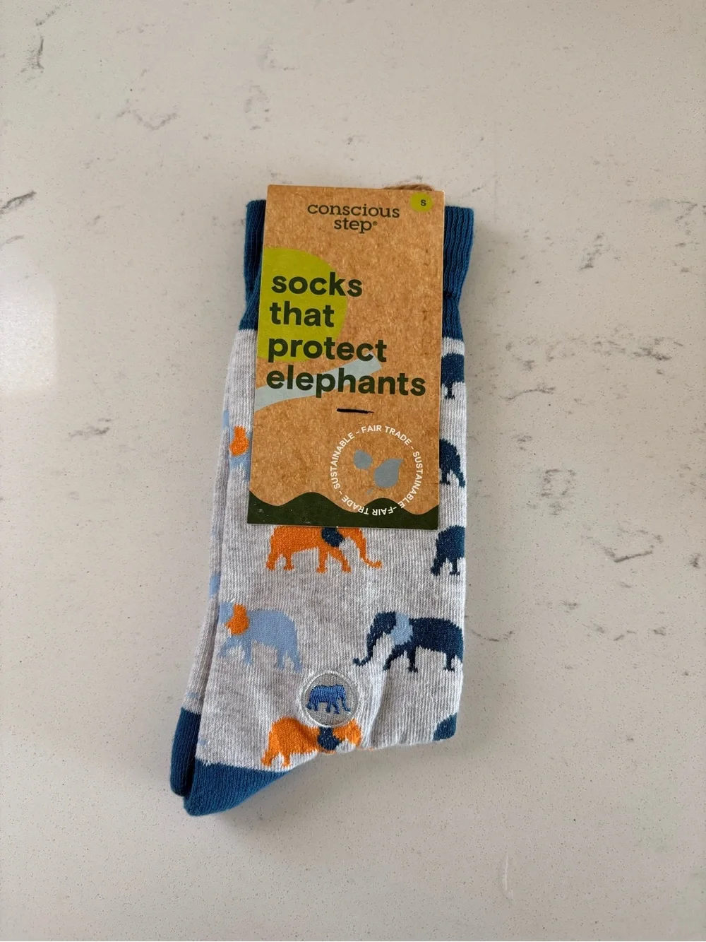 Conscious Step Unisex Elephant Crew Socks in Gray & Blue NWT